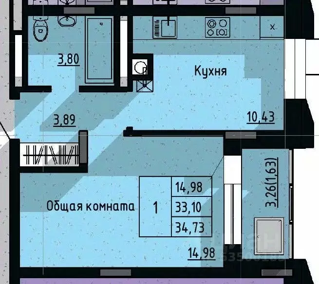 1-к кв. Саха (Якутия), Якутск пос. Геологов,  (34.73 м) - Фото 0