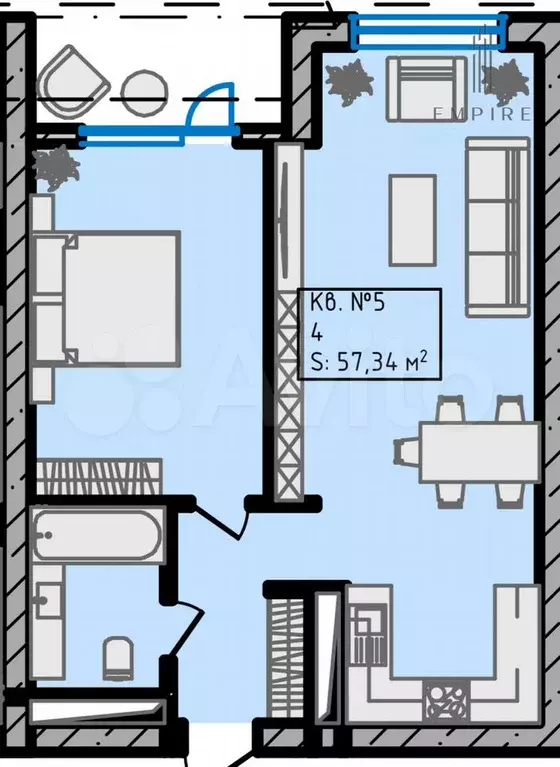 1-к. квартира, 57,3 м, 12/20 эт. - Фото 0