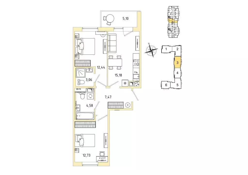 2-комнатная квартира: Гатчина, микрорайон Въезд (58.01 м) - Фото 1