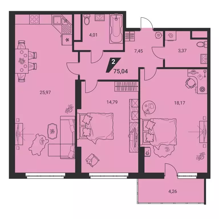 3-комнатная квартира: Екатеринбург, улица Громова, 26 (75.04 м) - Фото 1
