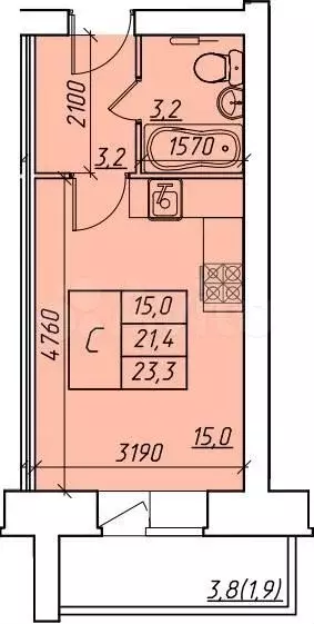 Квартира-студия, 23,3 м, 9/9 эт. - Фото 0