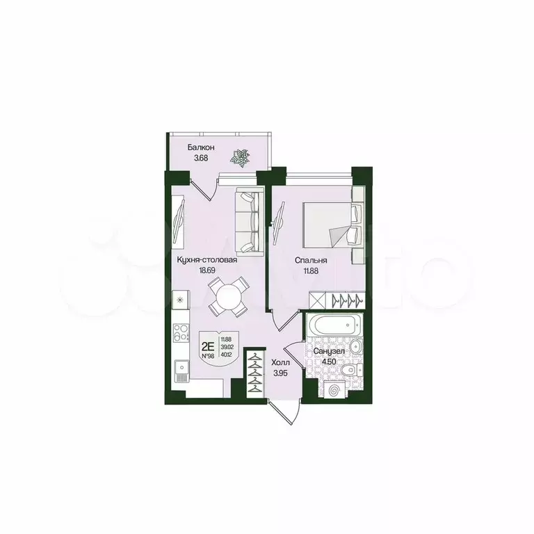 1-к. квартира, 40,1 м, 3/4 эт. - Фото 0