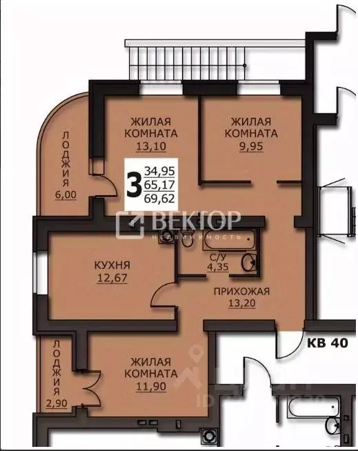 3-к кв. Ивановская область, Иваново ул. Чайковского, 40 (69.62 м) - Фото 2