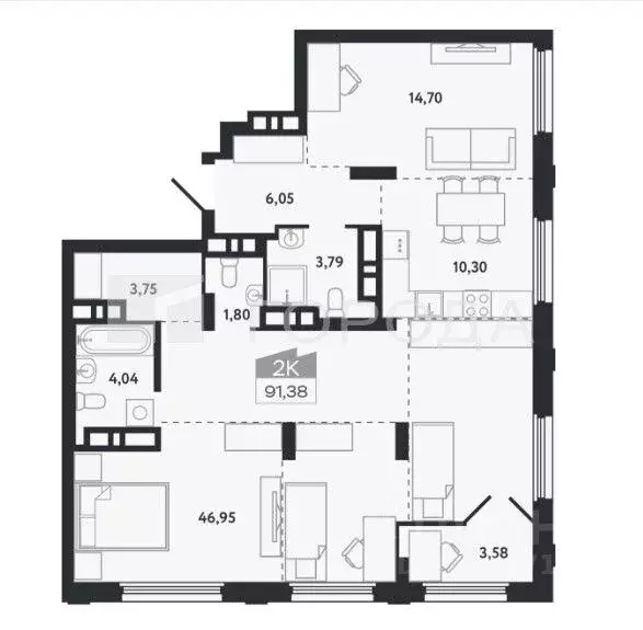 2-к кв. Томская область, Томск просп. Ленина, 206В (91.38 м) - Фото 1