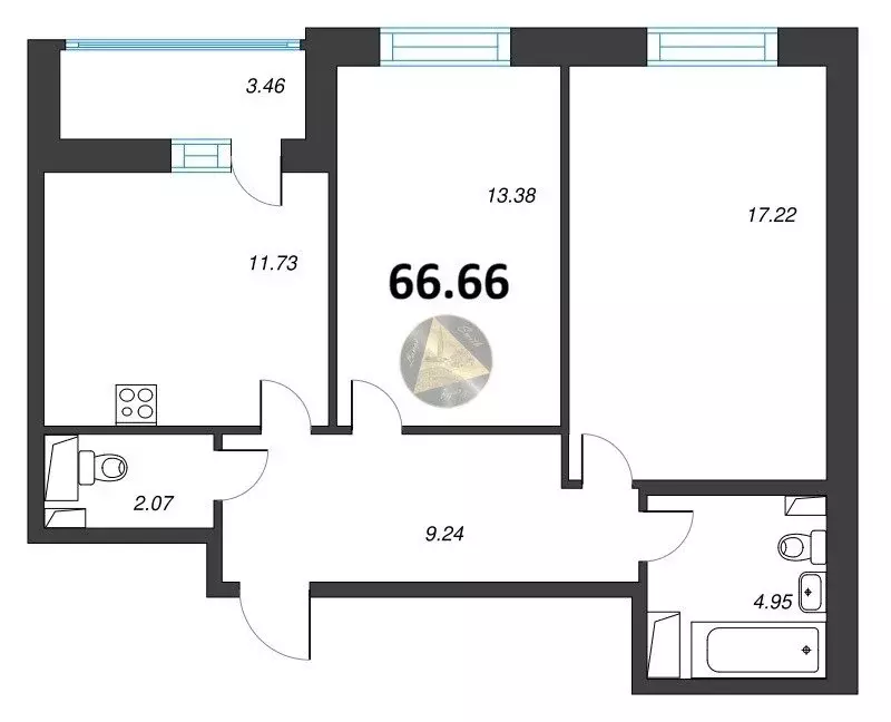 2-комнатная квартира: Санкт-Петербург, бульвар Головнина, 6к1 (66.66 ... - Фото 1