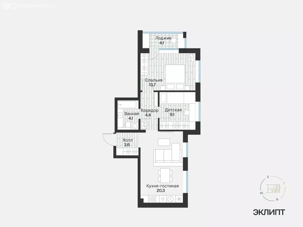 2-комнатная квартира: Тюмень, улица Игоря Комиссарова, 19 (57.23 м) - Фото 1