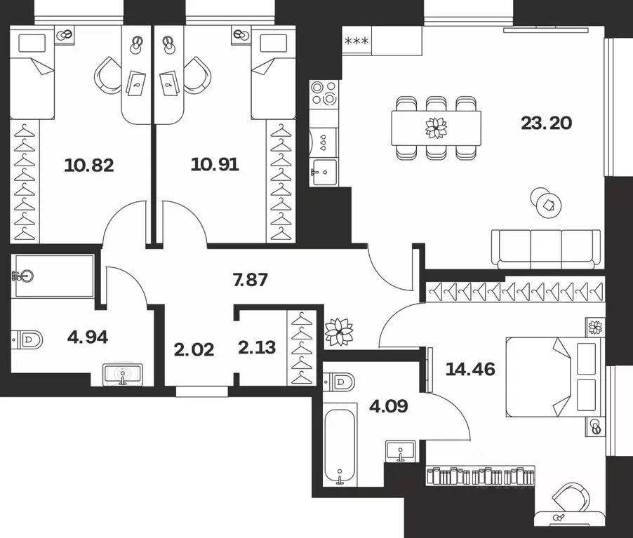 3-к кв. Тульская область, Тула Жукова Парк жилой комплекс (80.44 м) - Фото 1