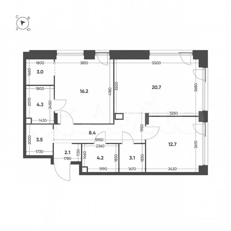 2-к. квартира, 78,2 м, 2/13 эт. - Фото 1