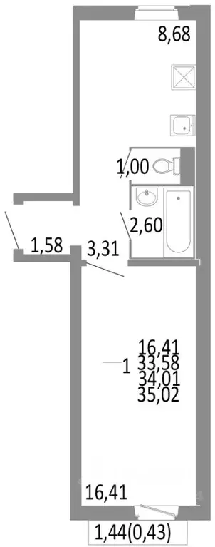 1-к кв. Челябинская область, Челябинск ул. Блюхера, 125Б (34.01 м) - Фото 0