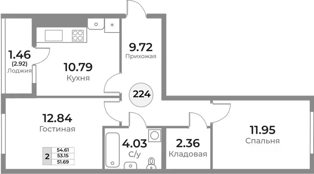 2-к кв. Калининградская область, Калининград Пригородная ул. (53.15 м) - Фото 0