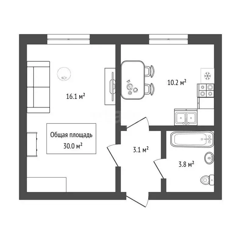 1-комнатная квартира: Искитим, микрорайон Южный, 46А (30 м) - Фото 1