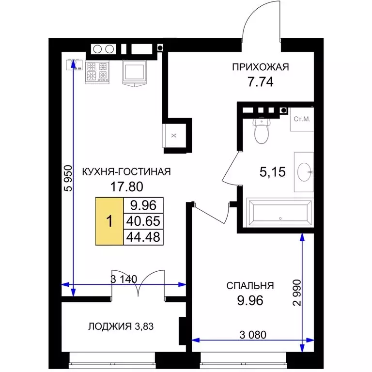 1-комнатная квартира: Гурьевск, жилой комплекс Включи (44.48 м) - Фото 0