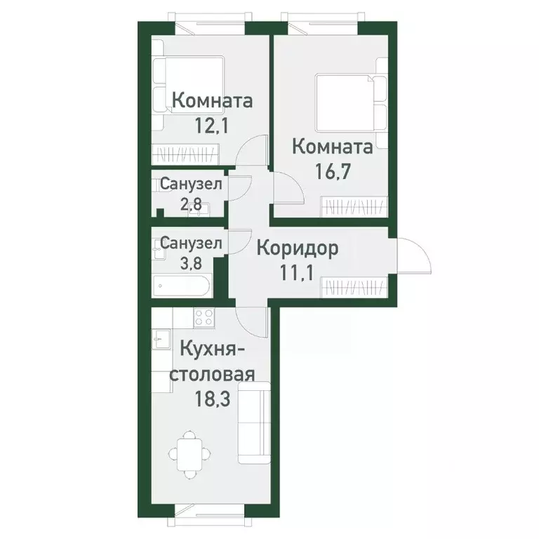 2-к кв. Челябинская область, Челябинский городской округ, пос. ... - Фото 1