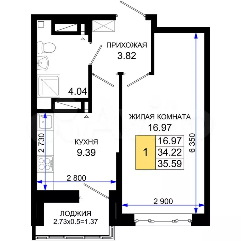 1-к. квартира, 35,6 м, 25/25 эт. - Фото 0