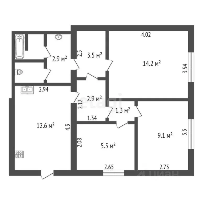 3-к кв. Калужская область, Калуга ул. Генерала Попова, 9 (60.0 м) - Фото 2
