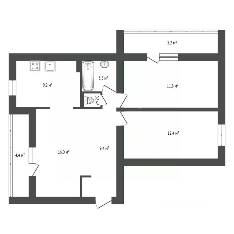 3-к кв. Башкортостан, Уфа Революционная ул., 167/3 (62.9 м) - Фото 2