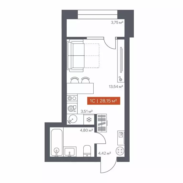 Квартира-студия: Томск, Красноармейская улица, 144 (28.15 м) - Фото 1