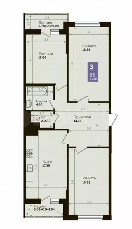 3-к. квартира, 90 м, 7/24 эт. - Фото 1