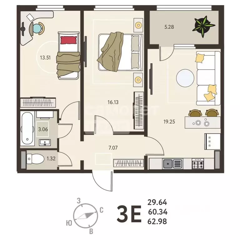 2-к кв. Курская область, Курск ул. Энгельса, 115/4 (31.74 м) - Фото 2