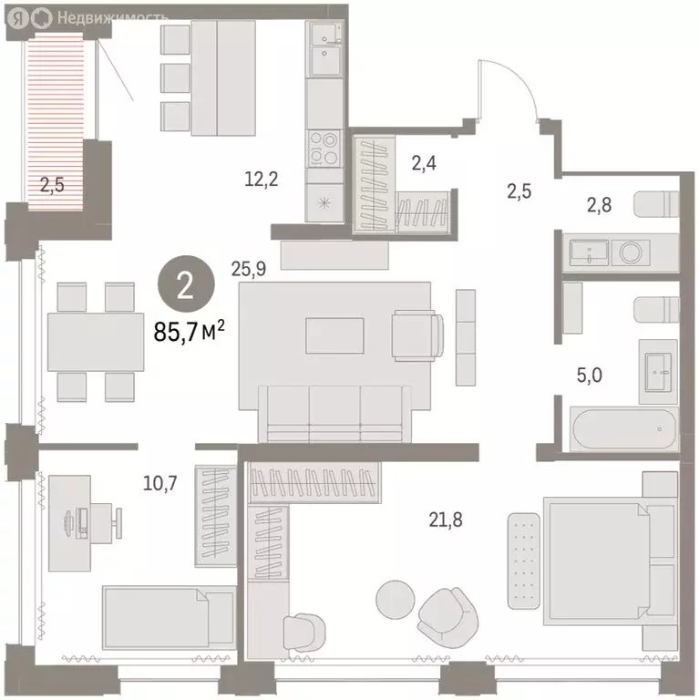 2-комнатная квартира: Новосибирск, жилой комплекс Мылзавод (85.45 м) - Фото 1