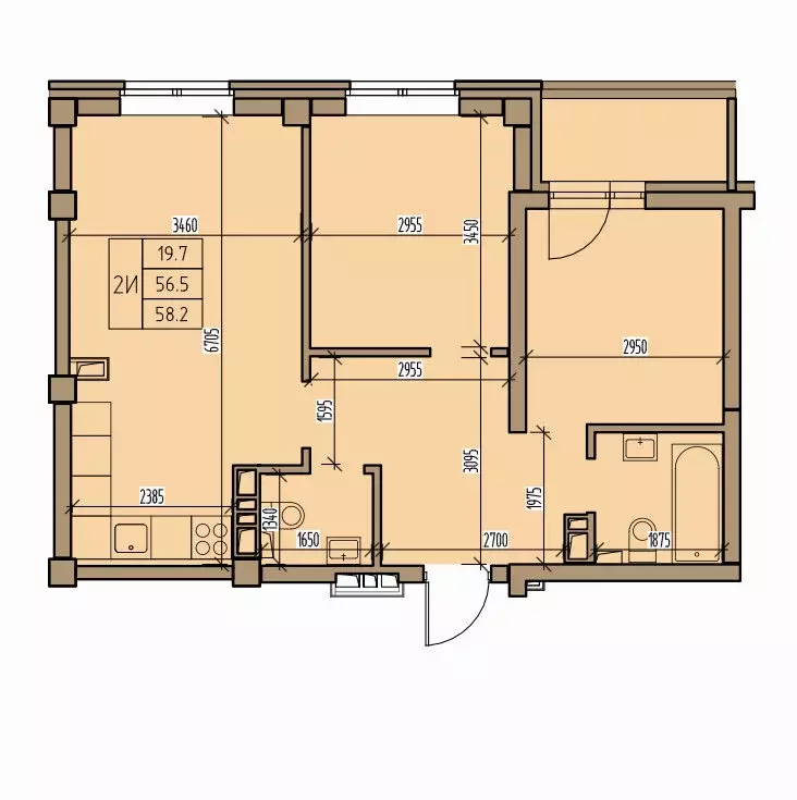 2-комнатная квартира: Абакан, улица Комарова, 7 (58 м) - Фото 0
