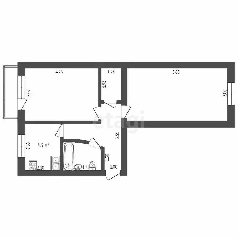 2-комнатная квартира: Ишим, улица Рокоссовского, 20 (44 м) - Фото 0