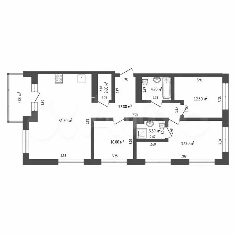 3-к. квартира, 94,8 м, 3/4 эт. - Фото 1