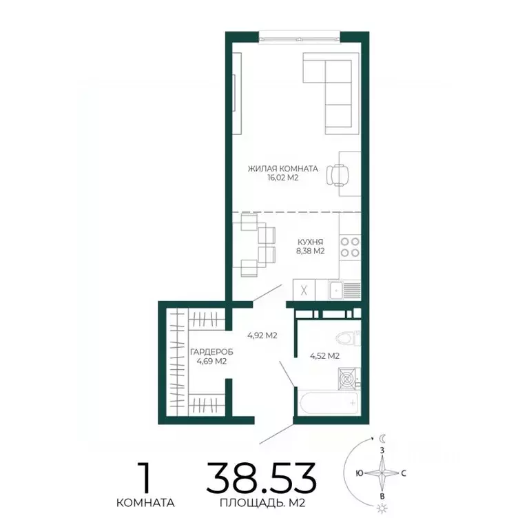 1-к кв. Пензенская область, Пенза Чаадаев жилой комплекс (38.53 м) - Фото 1