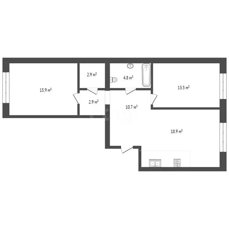2-комнатная квартира: Тюмень, улица Республики, 204к12 (70 м) - Фото 1