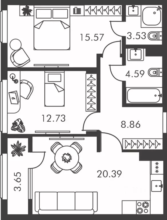 2-к кв. Тульская область, Тула ул. Карпова, 103А (69.32 м) - Фото 0