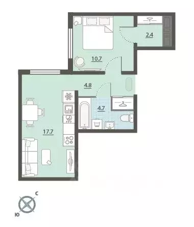 1-к кв. Свердловская область, Екатеринбург Широкая Речка мкр, Меридиан ... - Фото 2