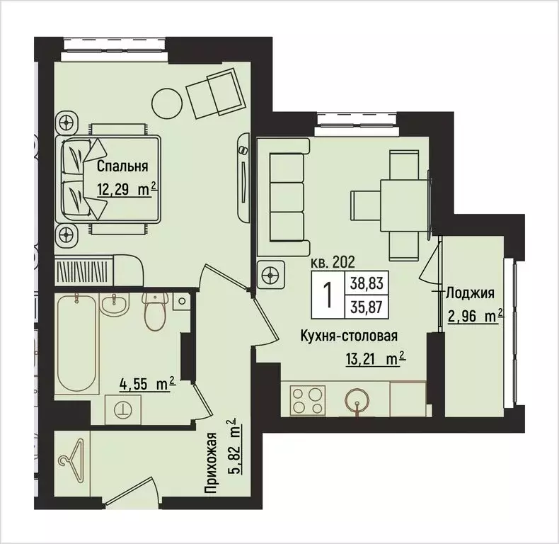 1-комнатная квартира: Нижний Новгород, Литературная улица, 5 (38.83 м) - Фото 1