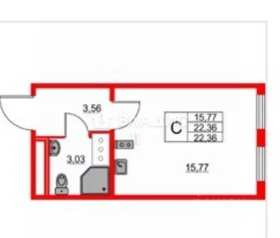 Студия Санкт-Петербург ул. Маршала Казакова, 21к2 (22.3 м) - Фото 2