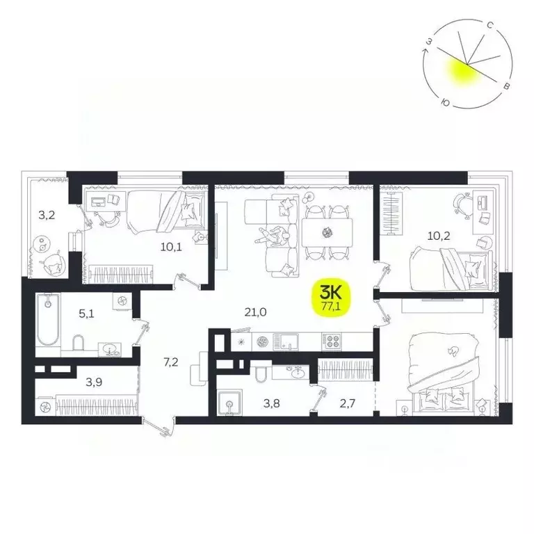 3-к кв. Свердловская область, Екатеринбург Южная Ботаника жилрайон, ... - Фото 1