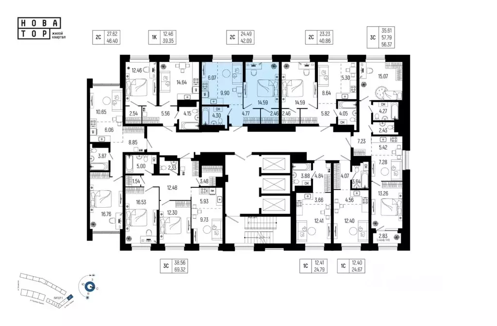 2-к кв. Башкортостан, Уфа Глумилино-1 мкр, Новатор жилой комплекс ... - Фото 2