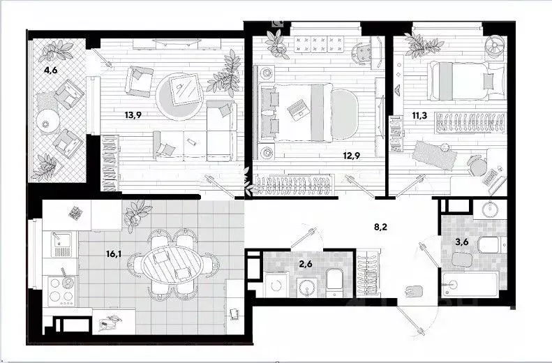 3-к кв. Краснодарский край, Краснодар ул. Ивана Беличенко, 87 (68.8 м) - Фото 2