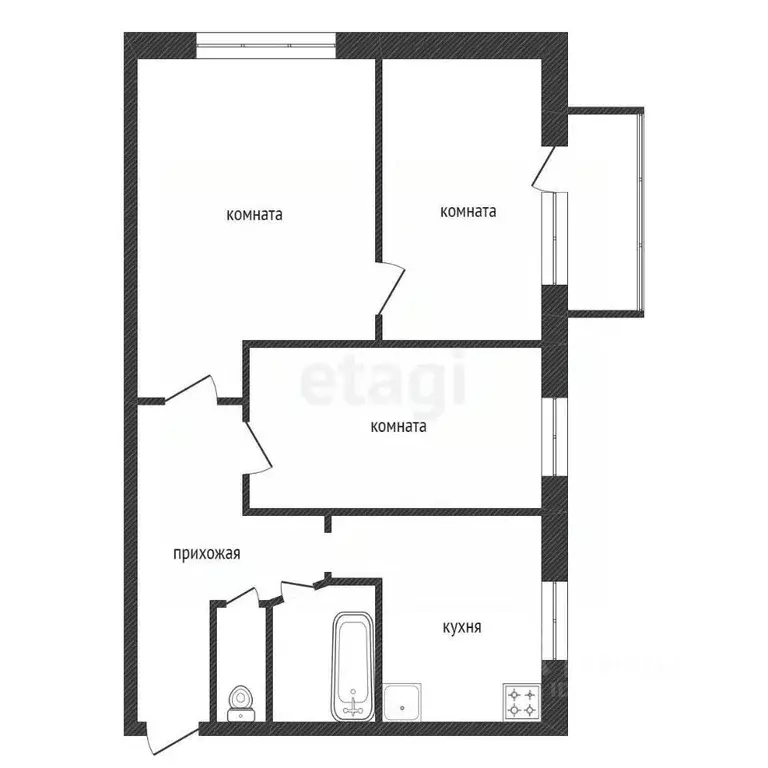 3-к кв. Красноярский край, Красноярск ул. 26 Бакинских Комиссаров, 7б ... - Фото 2