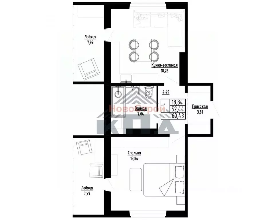 1-к кв. Омская область, Омск ул. Леонида Маслова, 7 (60.0 м) - Фото 1