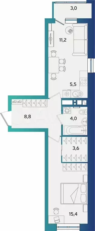 2-к. квартира, 50 м, 14/15 эт. - Фото 1