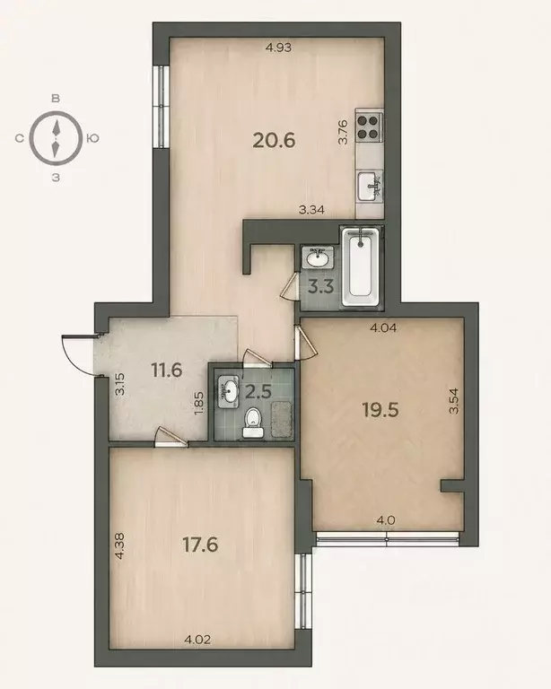 2-к кв. Санкт-Петербург проезд Дизельный, 11к2 (75.1 м) - Фото 1