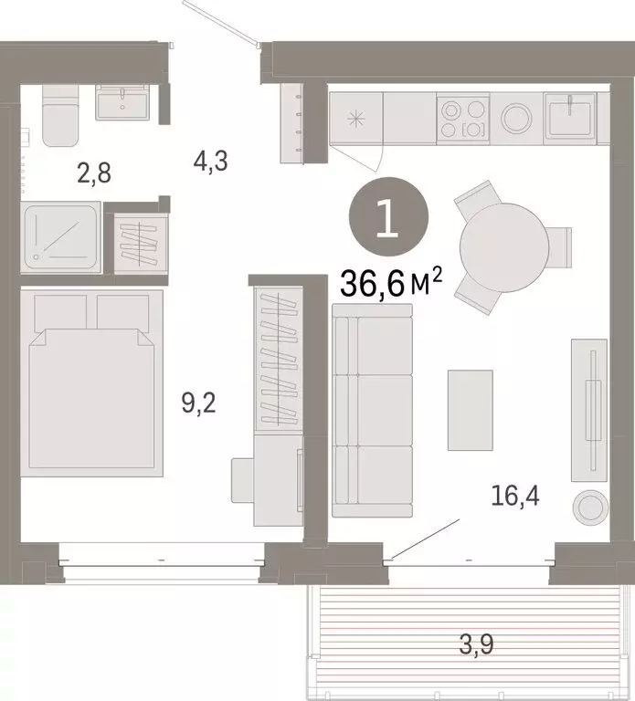 1-комнатная квартира: Тюмень, жилой комплекс На Минской (36.55 м) - Фото 1