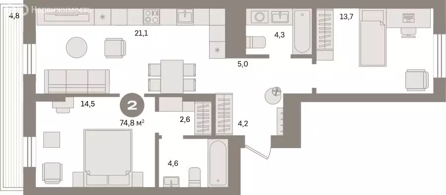 2-комнатная квартира: Екатеринбург, улица Пехотинцев, 2В (74.8 м) - Фото 1