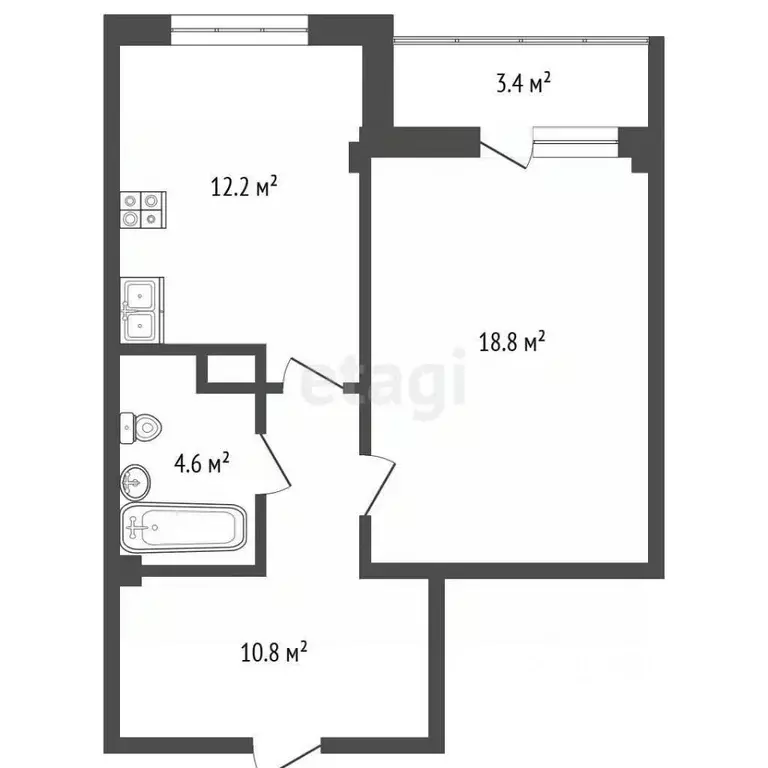 1-к кв. Ханты-Мансийский АО, Ханты-Мансийск Сургутская ул., 15 (46.4 ... - Фото 2