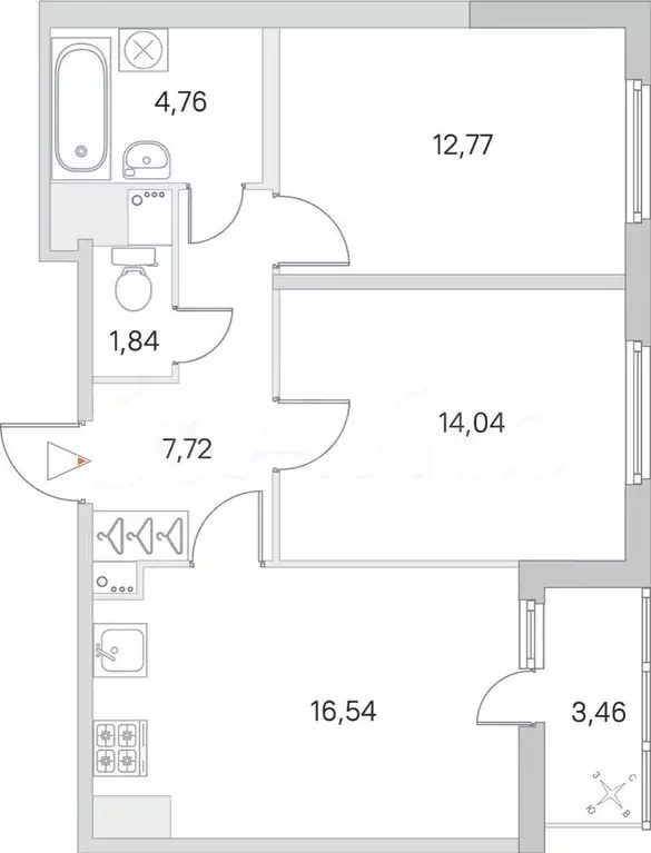 2-к. квартира, 59,4 м, 7/8 эт. - Фото 0