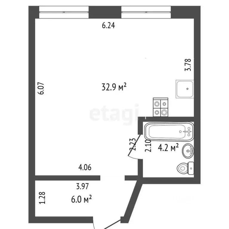 Студия Омская область, Омск ул. Кирова, 4 (42.0 м) - Фото 1