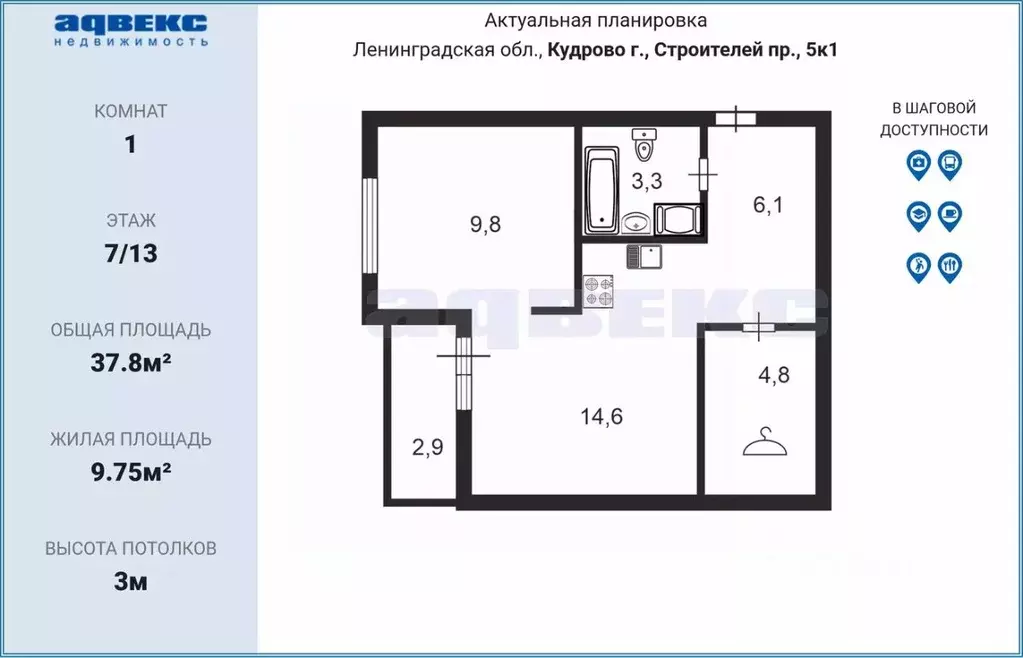 1-к кв. Ленинградская область, Кудрово г. Всеволожский район, ... - Фото 1