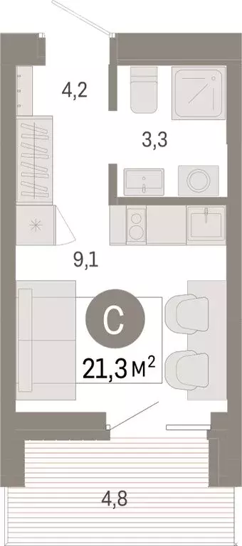 Квартира-студия: Омск, Кировский округ (21.32 м) - Фото 1