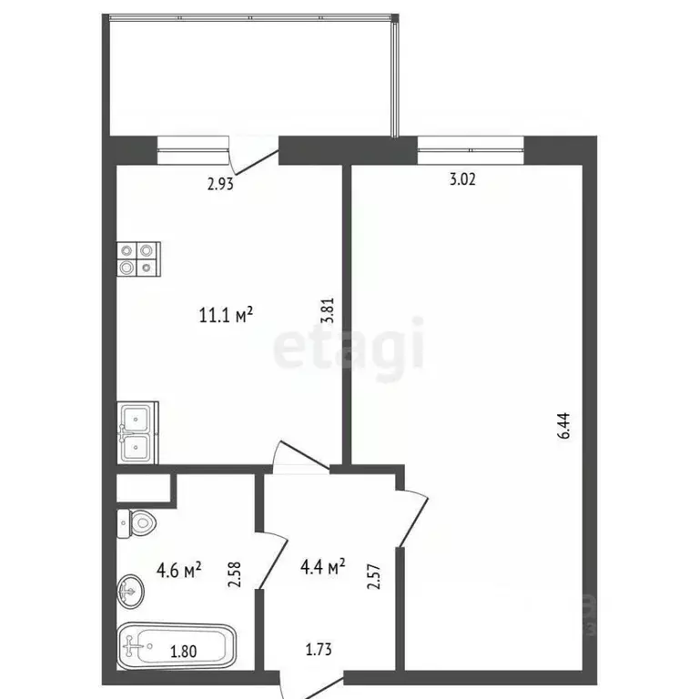 1-к кв. Тюменская область, Тюмень Профсоюзная ул., 59 (37.6 м) - Фото 1