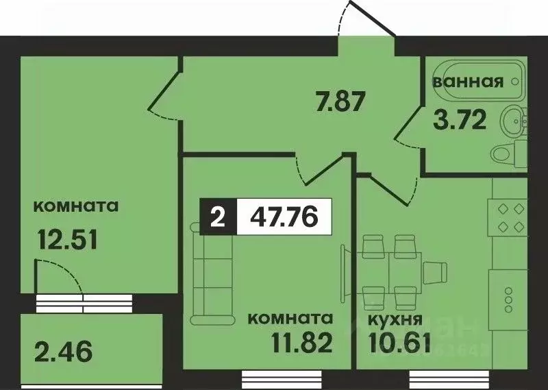 2-к кв. Владимирская область, Муром ул. 1-я Новослободская (47.76 м) - Фото 0