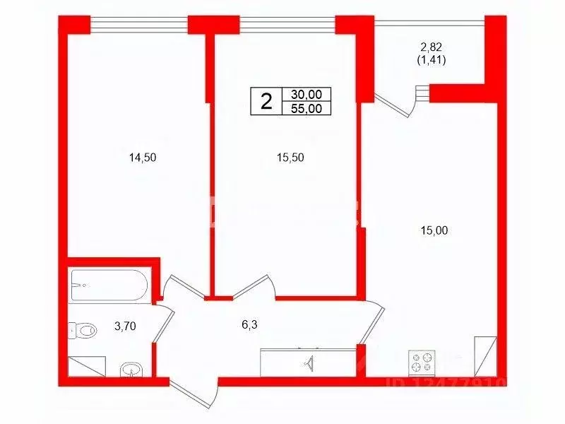 Квартира, 2 комнаты, 55 м - Фото 1